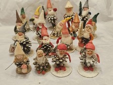 Lot 18 Vtg Pine Cone Putz Elves Gnomes Clay Spun Cotton Germany Japan Christmas