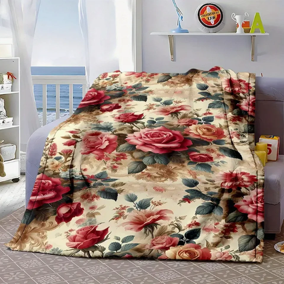 Vintage Rose Floral Pattern Flannel Throw Blanket - 150*200cm Fleece Blanket - Image 2 of 4