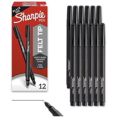 High-Precision 0.4mm Black Felt Tip Pens - 12 Pack for Artists and Teachers