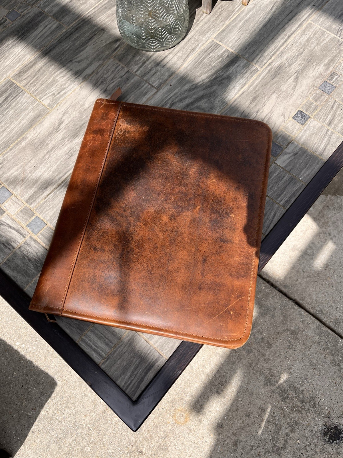 Hand made Leather Portfolio with Zipper - Business Notebook Organizer, brown