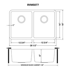 Ruvati Modena 29 In. Undermount 50/50 Double Bowl 16-Gauge Kitchen Sink Silver