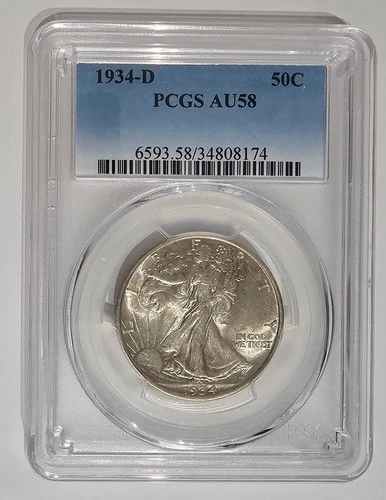 (LD) 1934-D 50C Walking Liberty AU58
