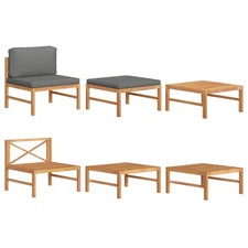 Garden Lounge Set Dark grey, natural wood Teak wood, polyester