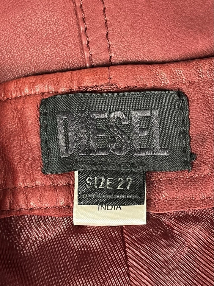 Pantalones Cortos Diesel Rojo Cuero Oveja Genuino Tiro Alto Talla 27 Foto 3 de 4