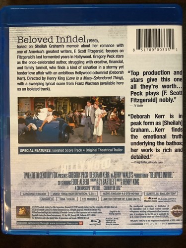 Beloved infidel / 1959 / gregory peck / Region A / Blu Ray / Twlight time oop / - Picture 4 of 4
