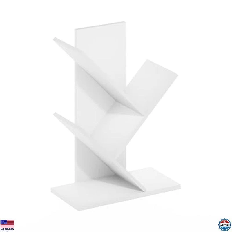 3-Tier Floor Standing Tree Bookshelf Bookcase - White Wood Storage Unit - Image 4 of 4