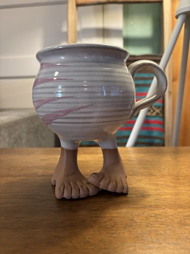 Vintage Muddy Waters Pottery Standing Coffee Mug Feet Toes Stoneware