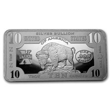 10 oz Silver Bar - 1901 $10 Bison 100.08 per troy oz