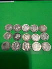 90% Silver Dimes 9Roosevelt 6 Mercury  Mixed Dates 15 coin lot over 1 oz silver