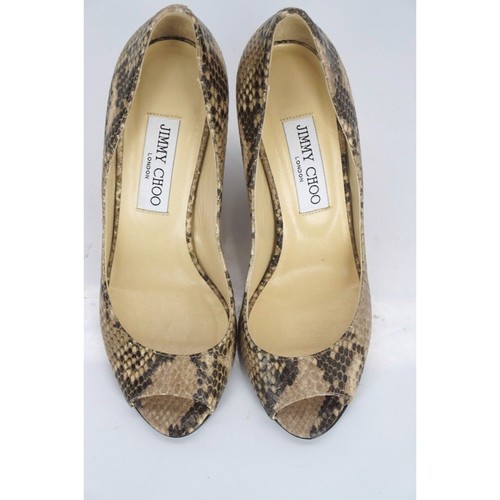 Jimmy Choo Baxen Beige Snake Leather Open Toe Wedge Heel Pump Size 36.5 $650 - Picture 9 of 11