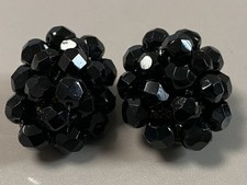 ANCIENS BIJOUX DE DEUIL BOUCLES D'OREILLES JAIS - CILPS VTG MADE IN ITALY