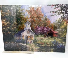 Winter Lane Light-Up Canvas Church Scene with Remote 24" x 16" NEW