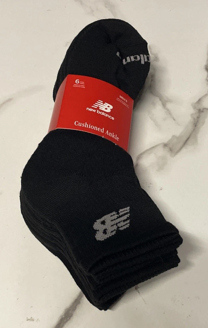 New Balance Sport Active Designer 6 Pack Mens Casual Cushion Ankle Socks Black