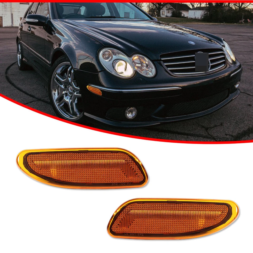 Conjunto de luzes de canto marcador frontal para 2002-07 Mercedes Benz C230 2001-2005 C240 - Imagem 2 de 4
