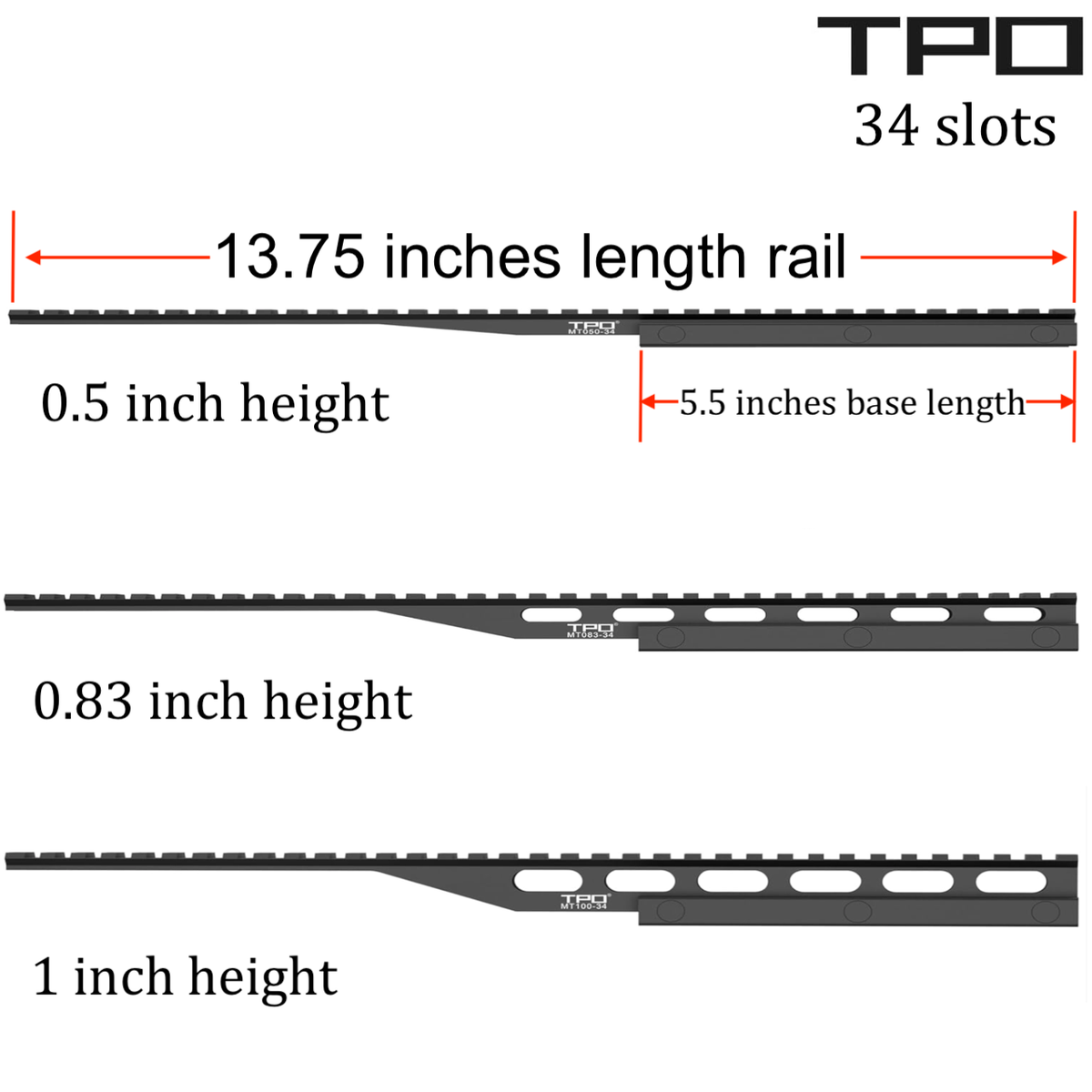 Riser Mount Extended Extra Long Picatinny Rail 34 slot for Red Dot