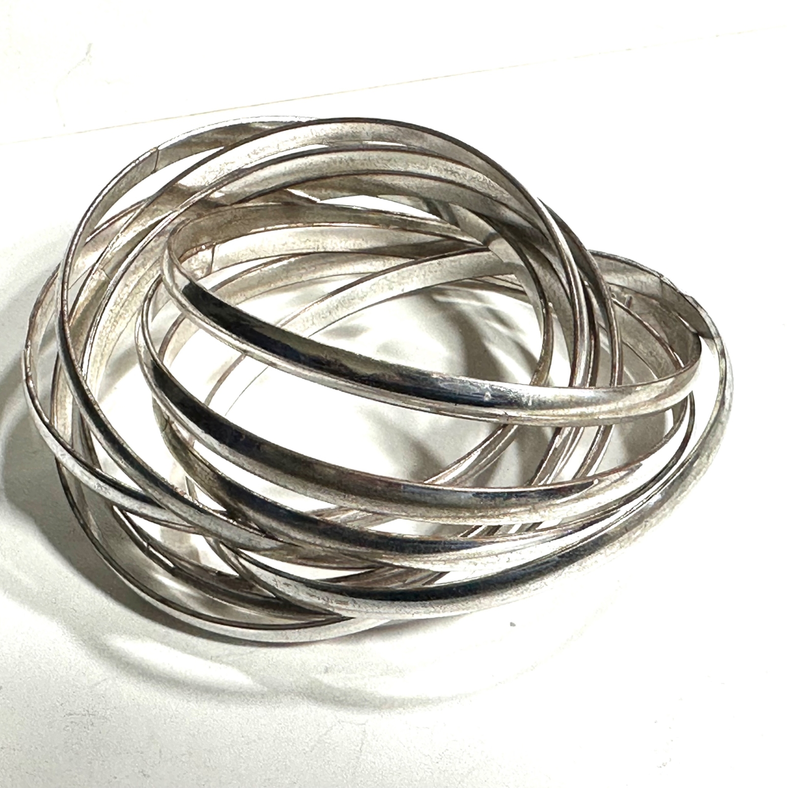 Stack of 9 Connected Bangle Bracelets Silver Tone… - image 4