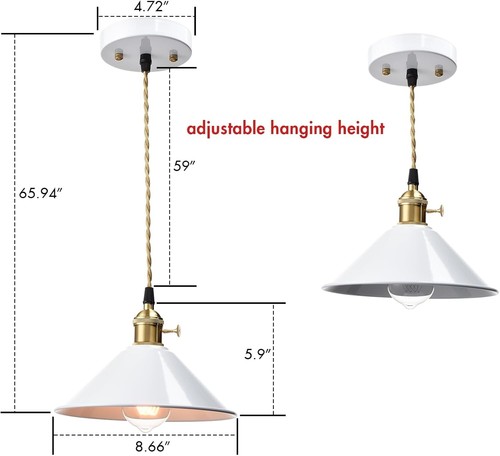 Industrial Modern Mini Pendant Light White Metal Umbrella Shade Hanging Ceiling - Picture 7 of 8