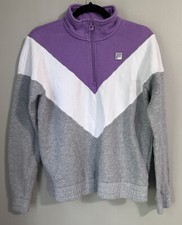 Fila 1/4 Zip Sweatshirt Pullover Medium Sleeve Logo Black Gray White Purple