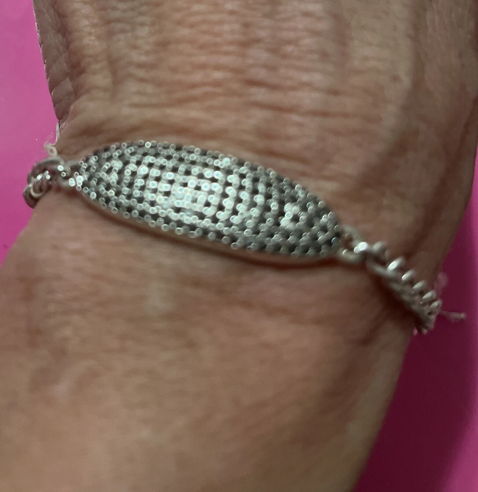 $39 LUCKY BRAND Pave' Oval ID Slider Bead Adjustable Silver-Tone Bracelet  H50 - Image 2 of 4