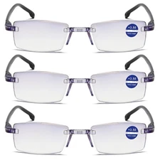 3 Pairs Rimless Mens Blue Light Blocking Reading Glasses Anti Blue Light Readers