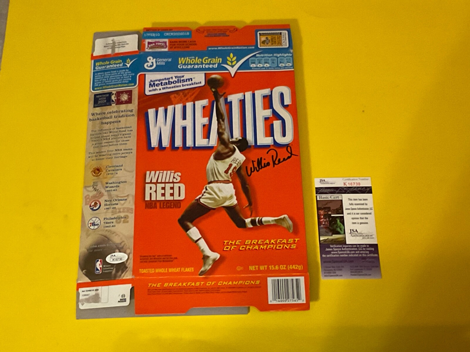 Willis Reed Autographed Signed New York Knicks WHEATIES JSA 