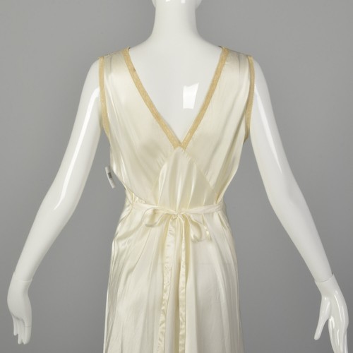 Small 1930s Bridal Nightgown Satin Lingerie Lace Tie Back Waist Honeymoon VTG - Picture 6 of 9