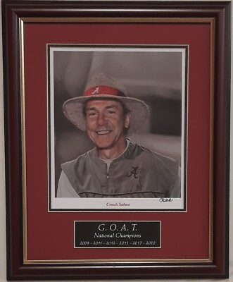 ALABAMA football Coach Nick Saban framed straw hat print THE GOAT