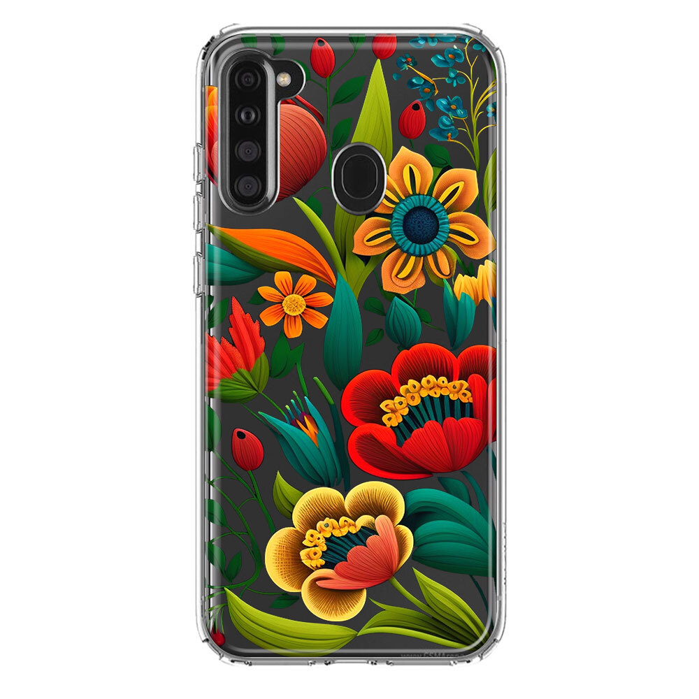 For Samsung Galaxy A21 Shockproof Case Red Orange Folk Style Flowers
