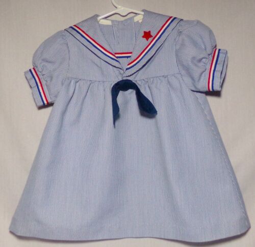 Vintage sailor dress pinstripes short sleeves Union-made  USA size L (27-32 lbs) - Photo 1/4