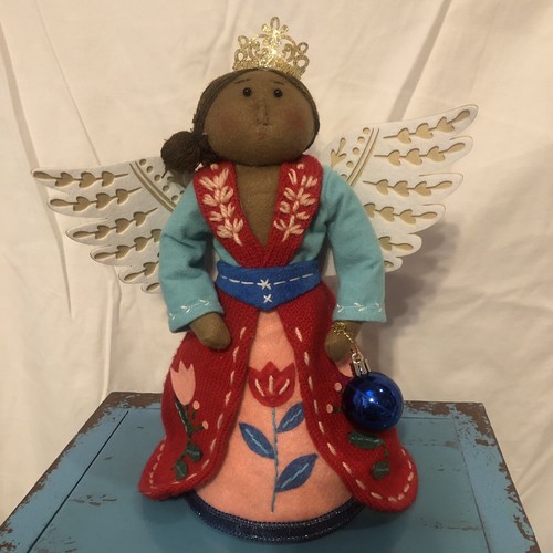 Black Angel Tree Topper Christmas Decor Majestic Angel Handfelted DetailedDress