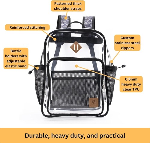 Argen Heavy Duty Clear Backpack Stadium Approved School Transparent Bookbag - Picture 2 of 4