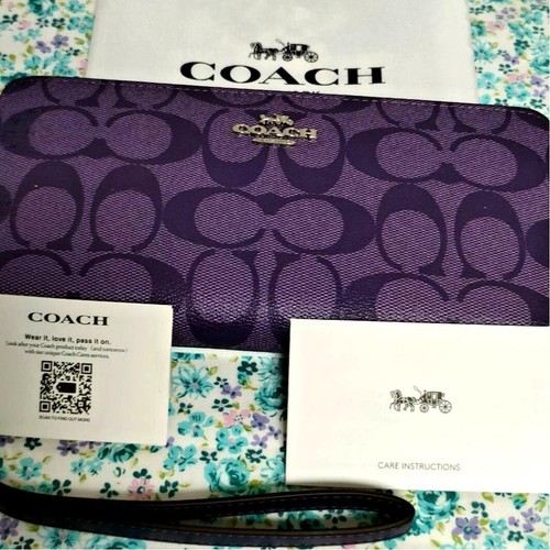 COACH C4452 Sports Purple Signature Long Zip Wallet with Fuji JP Fan in Gift Box - Picture 3 of 11