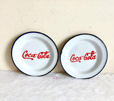 Vintage Coca Cola Werbe Eisen Emaille Dekorativ Teller Set Mit 2 IE135