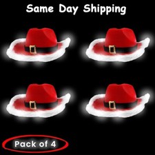 Light Up LED Santa Claus Party Christmas Cowboy Hats Red -Pack of 4 Party Glowz
