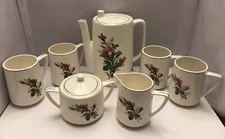 Vintage Electric Tea Set W/4 Cups, Cream & Sugar Bowl - Rose Design - Made Japan
