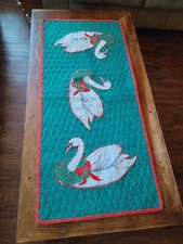 Reversable Christmas Table Runner, with Swans 42 x 18 in.