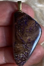 24.82 CT Natural Australian Boulder Opal Subtle Blue Purple & Green LightPendant