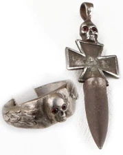 Skull Bones Ring war period ww2 WWII WW1 Iron cross WWI Battlefield artifact set