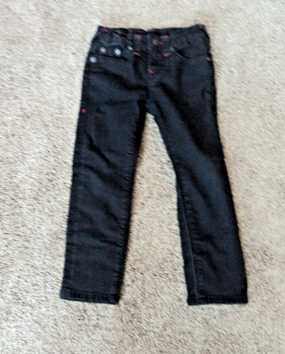 True Religion GENO Relaxed Slim BLACK Boys 5 Jeans Distressed red stitching EXC