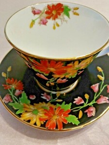 Rare-1920s-Aynsley-VTG-Hand-Painted-Demitasse-Tea-Cup-amp-Saucer-Art-Deco-EXC
