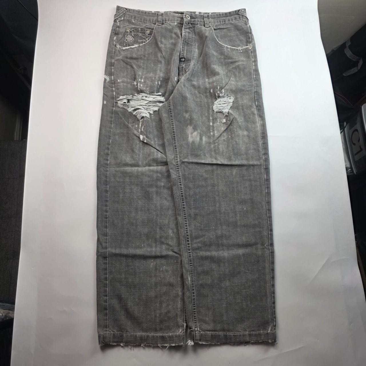 3285 Southpole Crossbones Embroidery Y2K Baggy Jeans Grey W36 L32 Skater Hiphop image 6