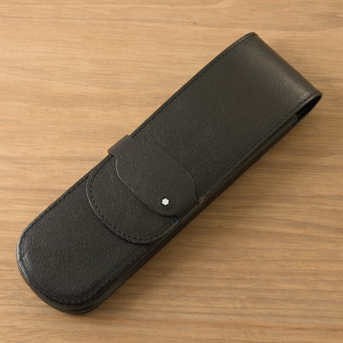 Authentic Vintage Montblanc 2 Slot Pen Pouch Case Black Leather W-Germany Star