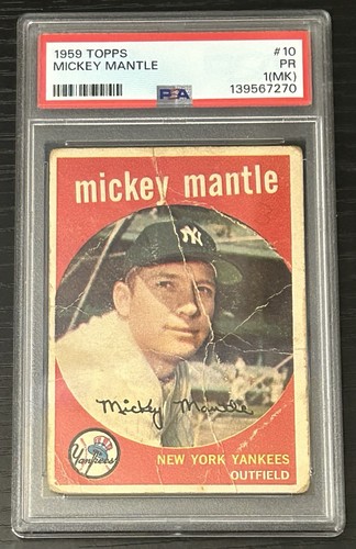 1959 Topps #10 Mickey Mantle PSA 1 (MK) Vintage Baseball HOF