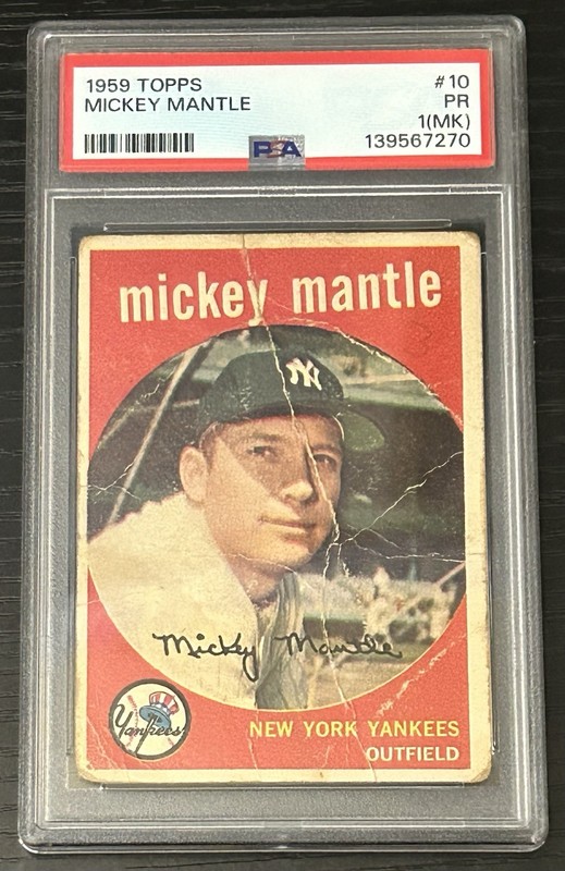 1959 Topps #10 Mickey Mantle PSA 1 (MK) Vintage Baseball HOF