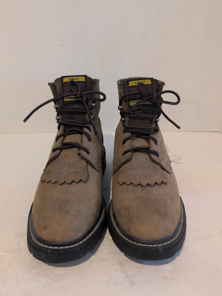 Ariat style # 31028 Lace Up Soft Toe Work Brown Leather Boots Kiltie Size 8.5 B - Image 2 of 4