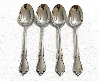 (4) Oneida Oneidacraft CHATEAU Deluxe Stainless Place Oval Soup Spoons