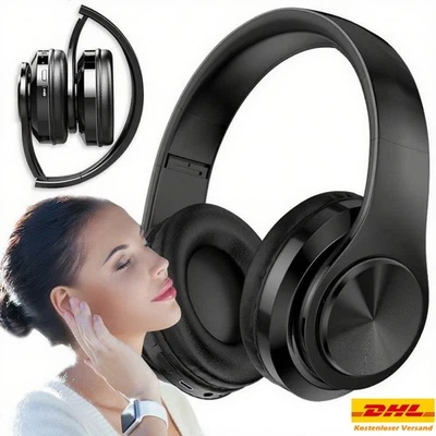 MARKENLOS Bluetooth Kopfhörer Kabellos HiFi Stereo TV Headset Mikrofon Over Ear Schwarz