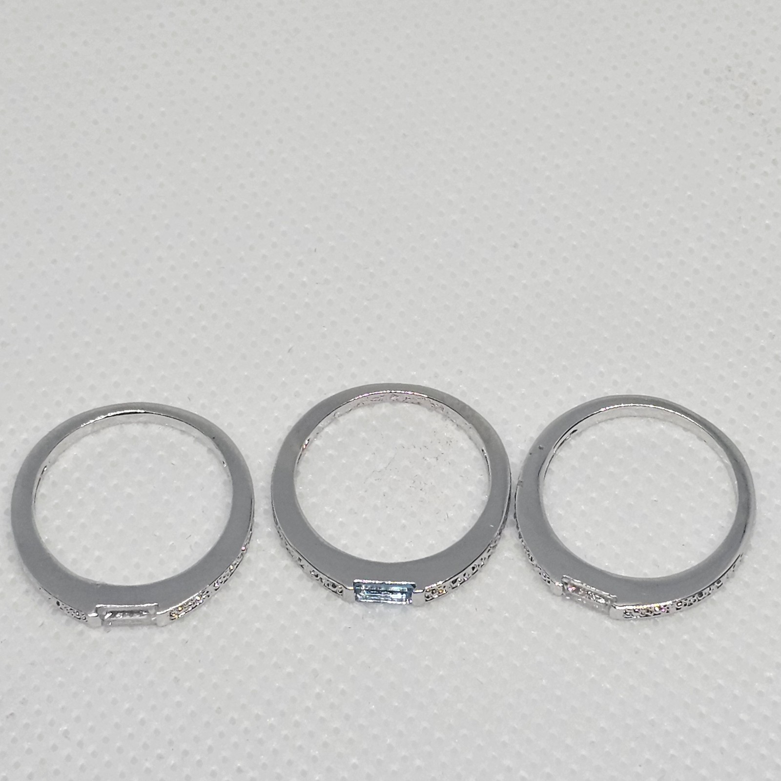 Triple Stack Ring Set Silver Tone Clear Blue Emer… - image 10