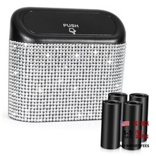 Bling Car Trash Can with Lid - Mini Auto Garbage - Black/White Rhinestone - 1