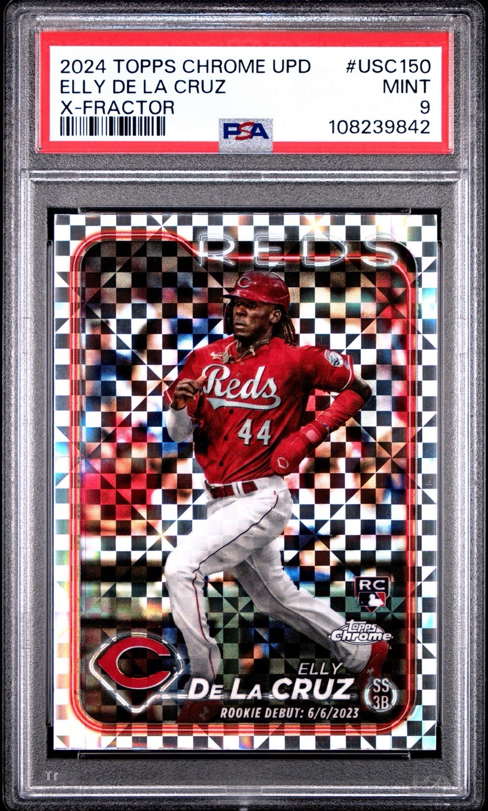 2024 Topps Chrome Update Elly De La Cruz X-Fractor Rookie RC #USC150 PSA 9 MINT